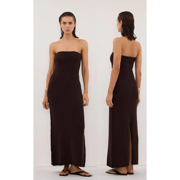 DISSH Dresses & Skirts - Dissh Kara Strapless Bandeau Knit Maxi Dress Chocolate Brown Women's Size XS